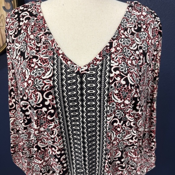 Roz & Ali Jersey Knit Black and Red Paisley Blouson Dress Plus Size 3X - Picture 2 of 10